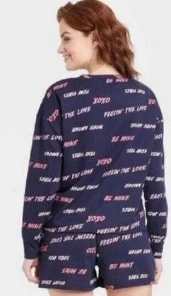 Grayson Threads Blue Love Quotes Shorts & Long Sleeve Pajama Set Size Large - Image 2