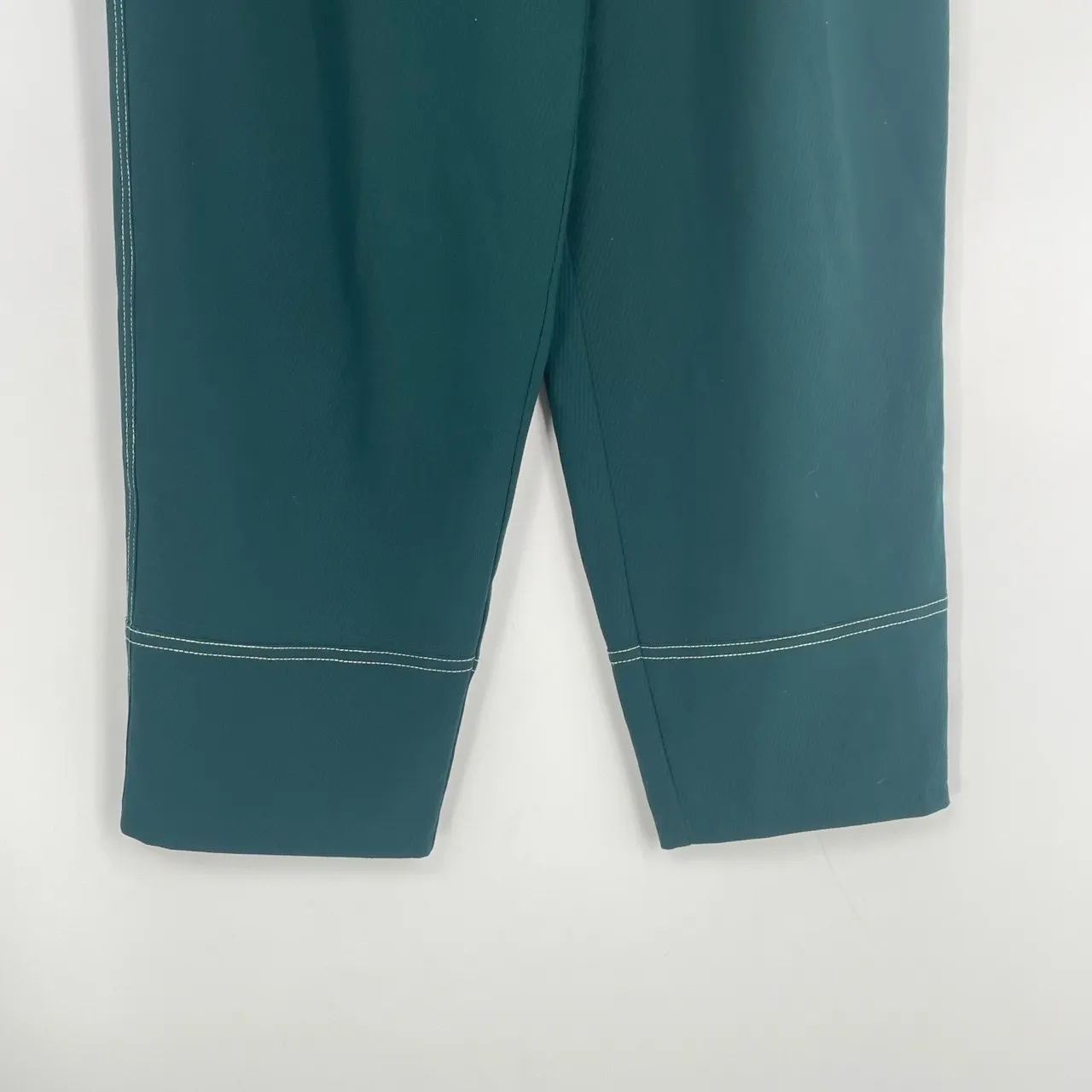 Topshop Women's Green Belted Contrast Stitch Highwaisted Trousers Pants Size US4 - Image 5