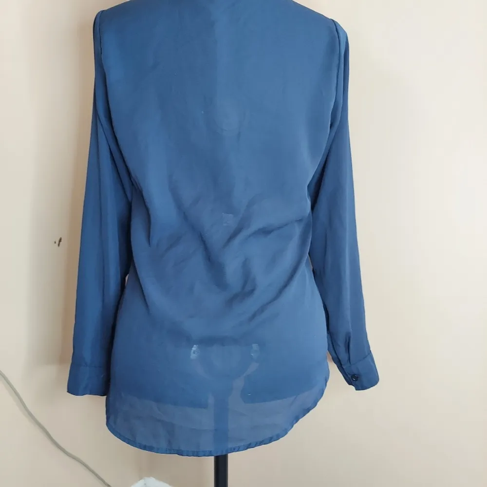 Rue21 Medium Juniors Navy blue slightly sheer button up - Image 3