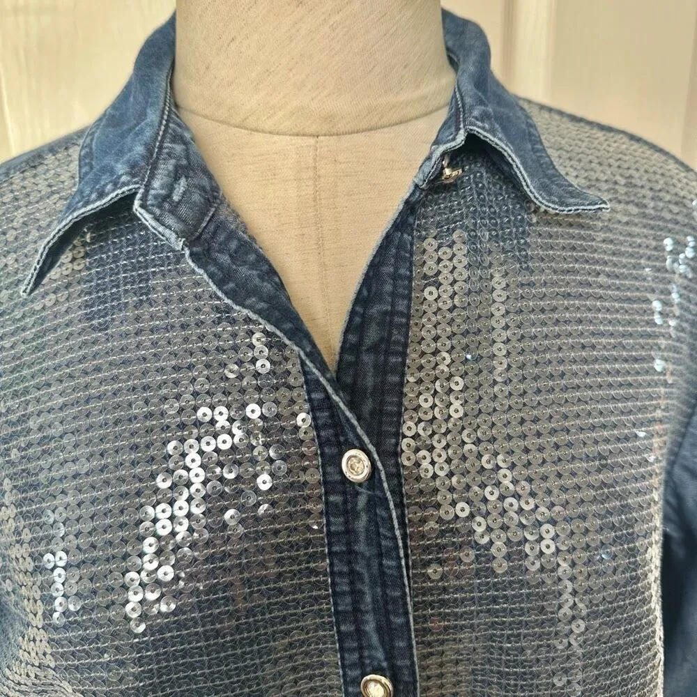 Chico’s Tanitha blue denim sequin shirt - Image 6