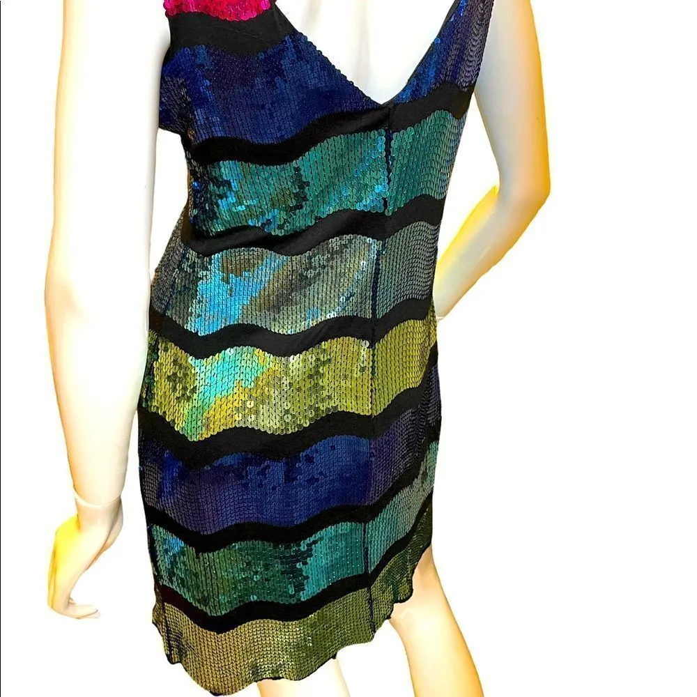 Frederick’s  of Hollywood Bright Color Block Sequin Tank Slip Mini Dress L Neon - Image 2
