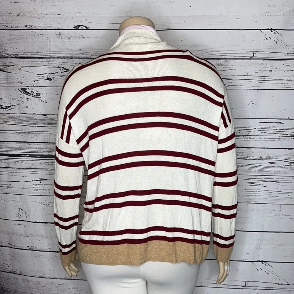 Lou & Grey Size XL White & Burgundy Stripe Cowl Neckline Lightweight Sweater Top - Image 4