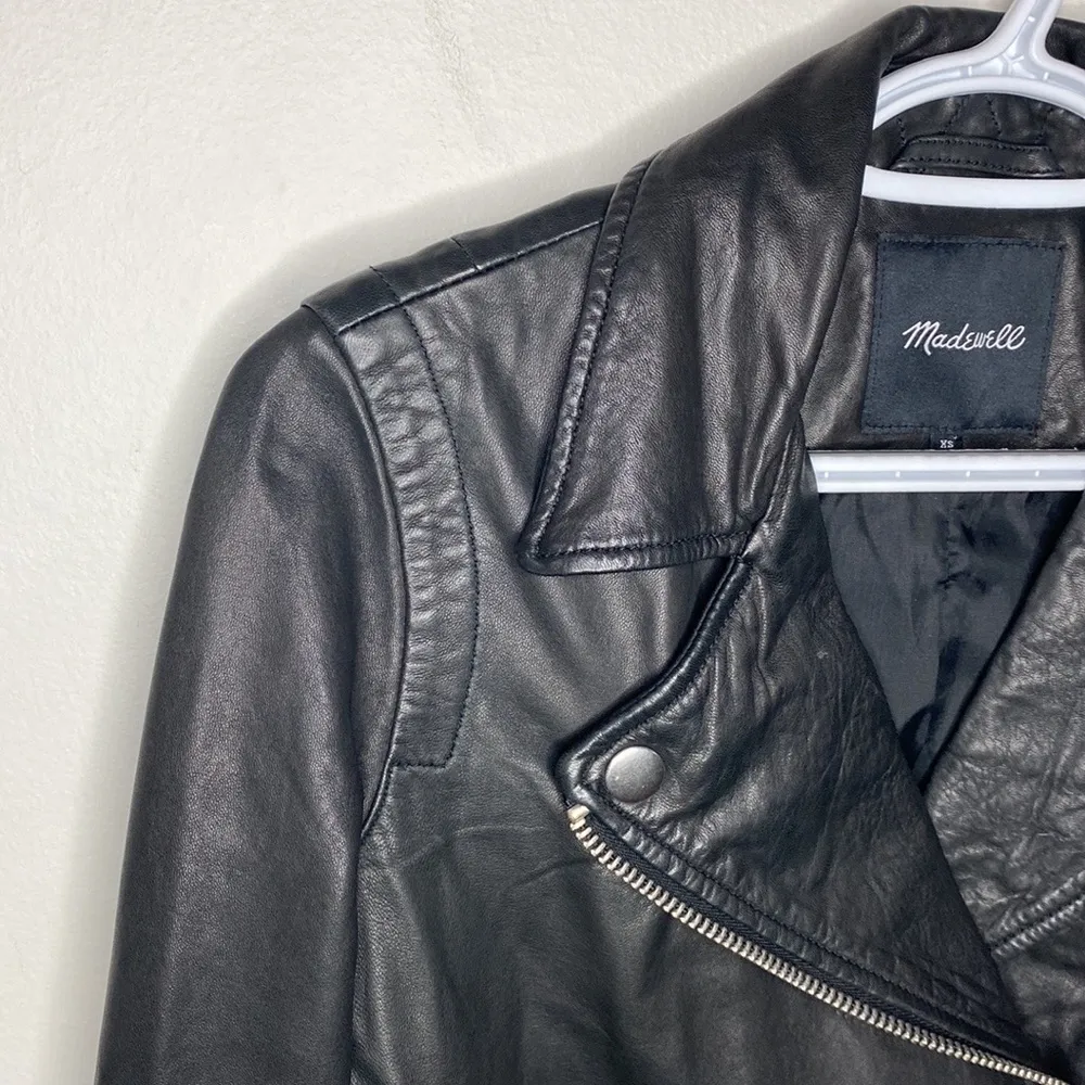 Madewell  Washed Leather Motorcycle Jacket in true black size XS - Image 8