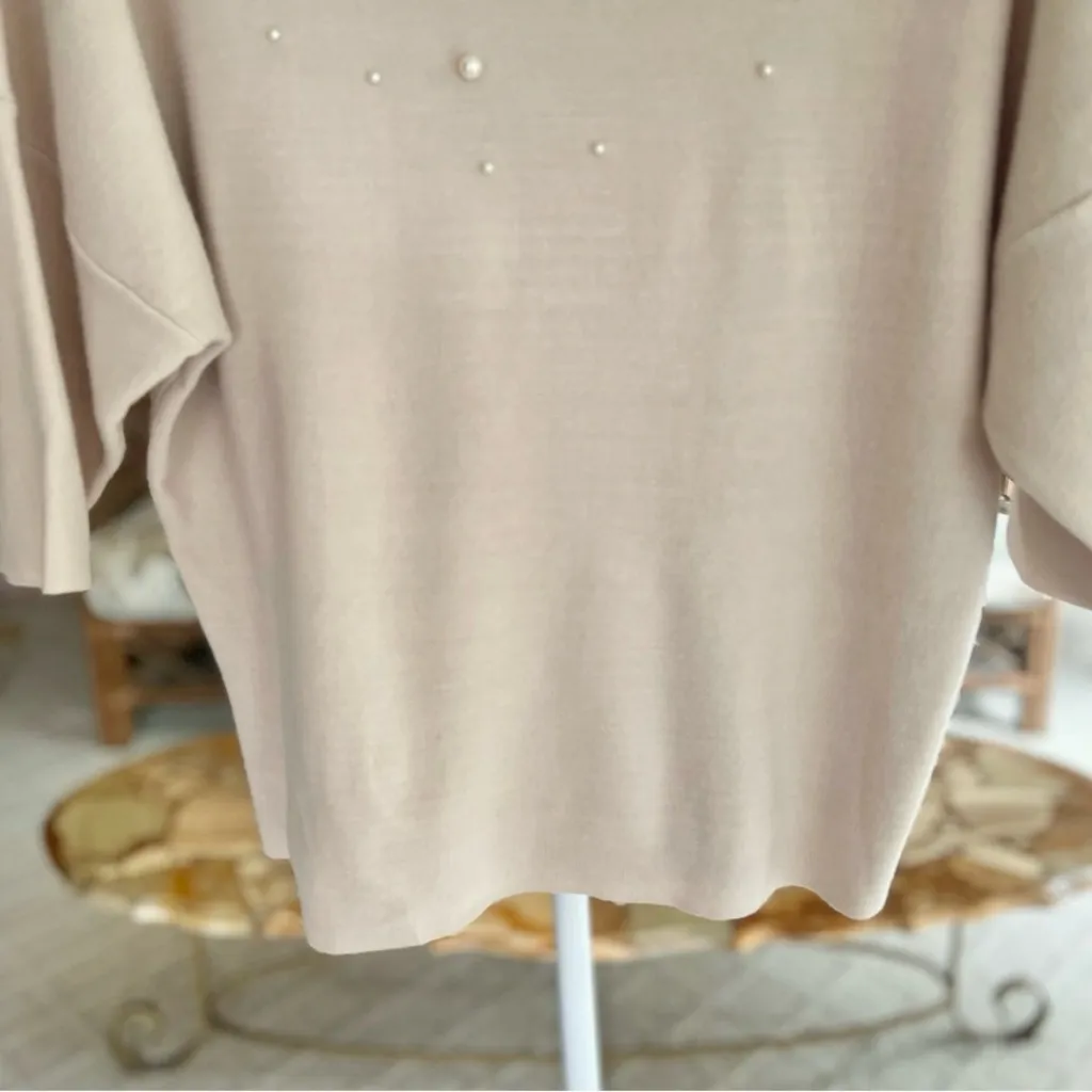 Catherine Malandrino Pearl Sweater Beige Knit Short Sleeve Dolman XS Soft Mock - Image 6