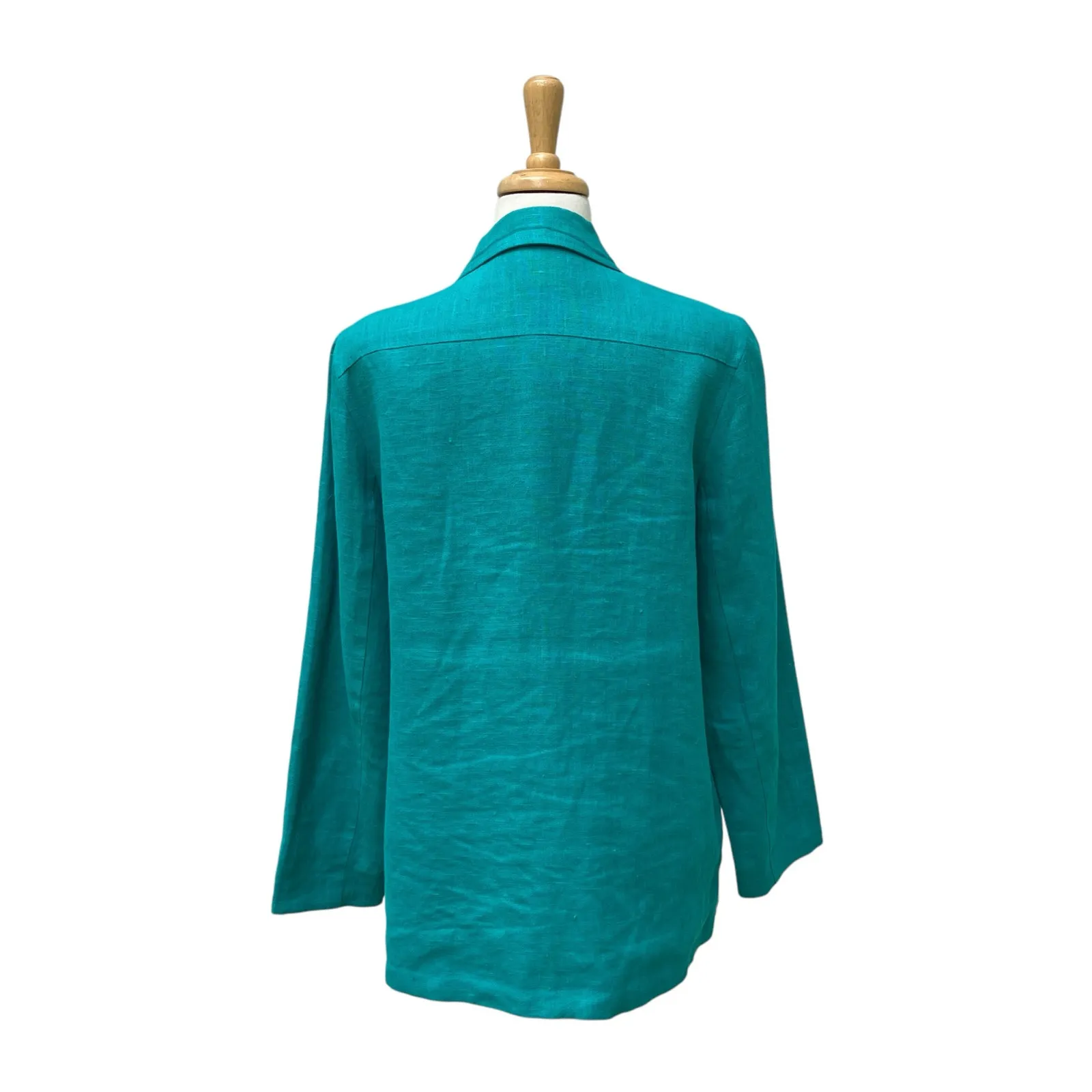 Harve Benard Linen Blazer Sz L Teal Button Up Lined Preppy Academia Lagenlook - Image 7