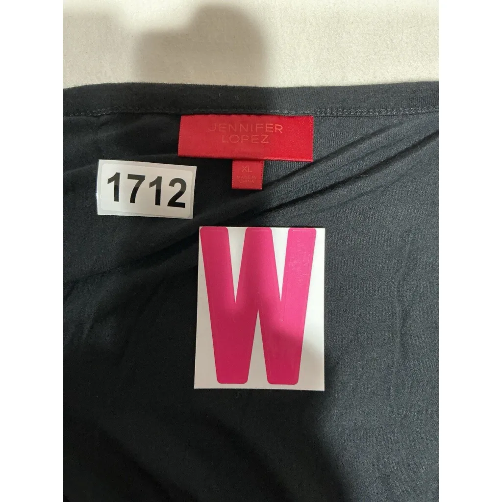 Womans Jlo Black V Neck Rhinestones Peek A Boo Short Sleeve T Shirt Xl - Image 3