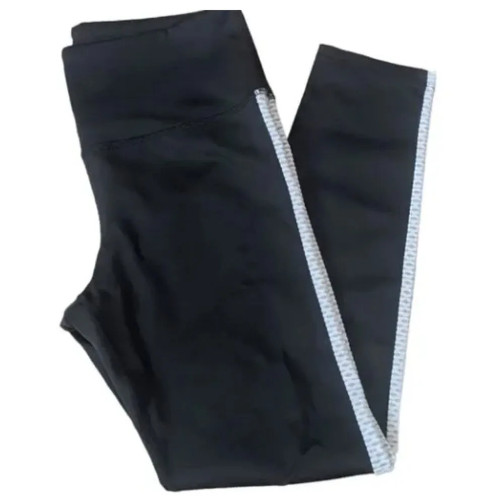 Noli Blk Womens Athletic Workout/Yoga Cropped Leggings w/ Wte‎ Side Stripes Sz L - Image 8