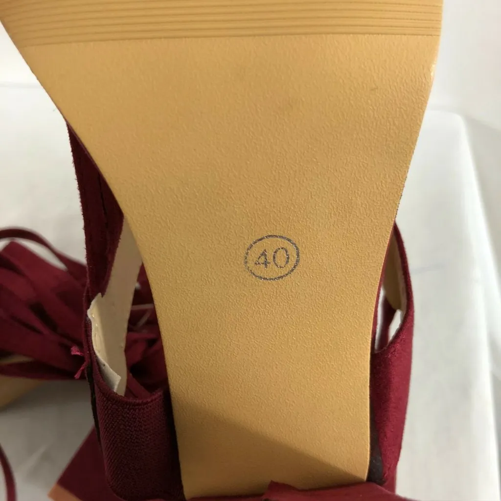 Womens Heels Strappy Lace Up Block Heel Open Toe Faux Suede Red Size 40 US 9 - Image 5