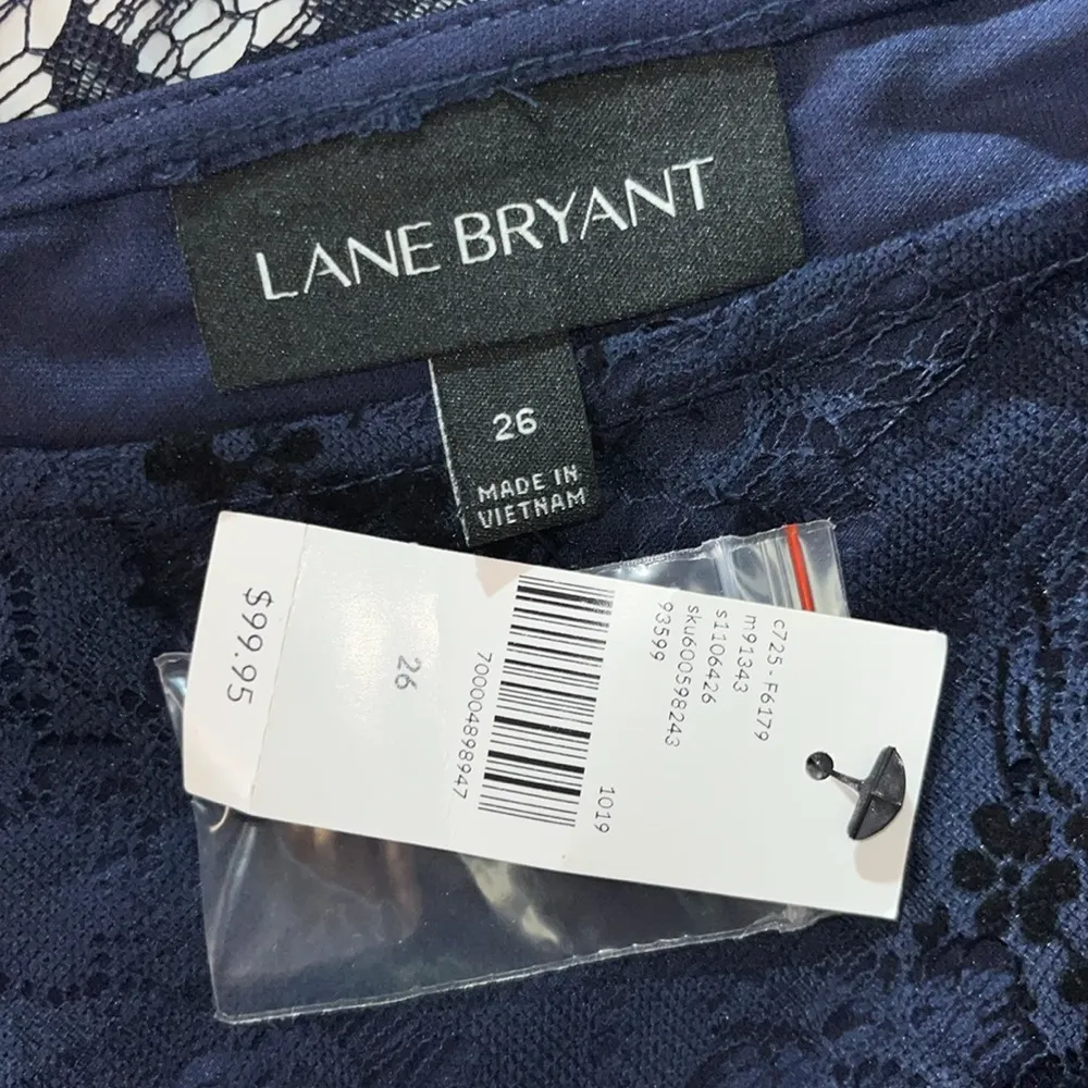 Lane Bryant NWT Sz 26 Blue Lace - Black Floral Flocked Velvet Dress w/ Tie Belt - Image 7