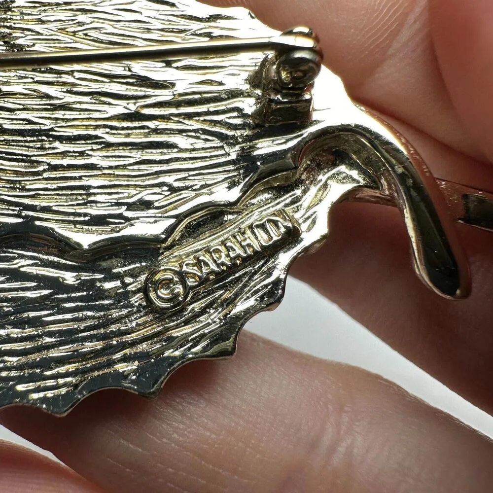 Sarah Coventry Wooded Beauty Autumn Fall Leaf Brooch Pin Gold Tone / Brown - Image 6