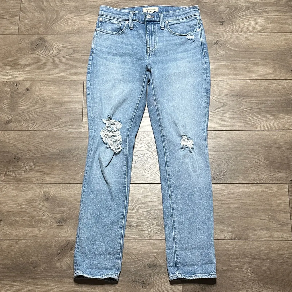 Madewell The Slim Boy Jean Mid Rise Distressed Stretch Blue Jeans Size 26 - Image 2