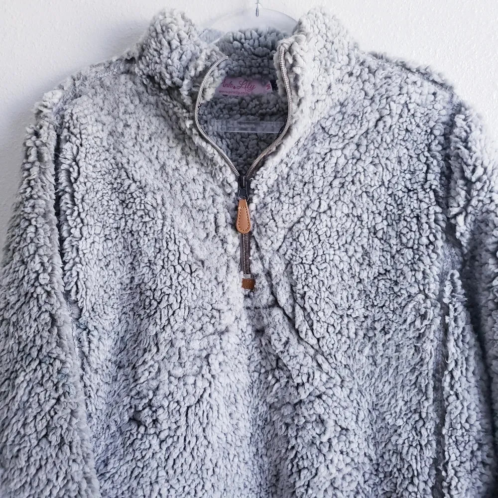 Pink lily Sherpa Quarter Zip Closure Pullover Jacket - Image 3