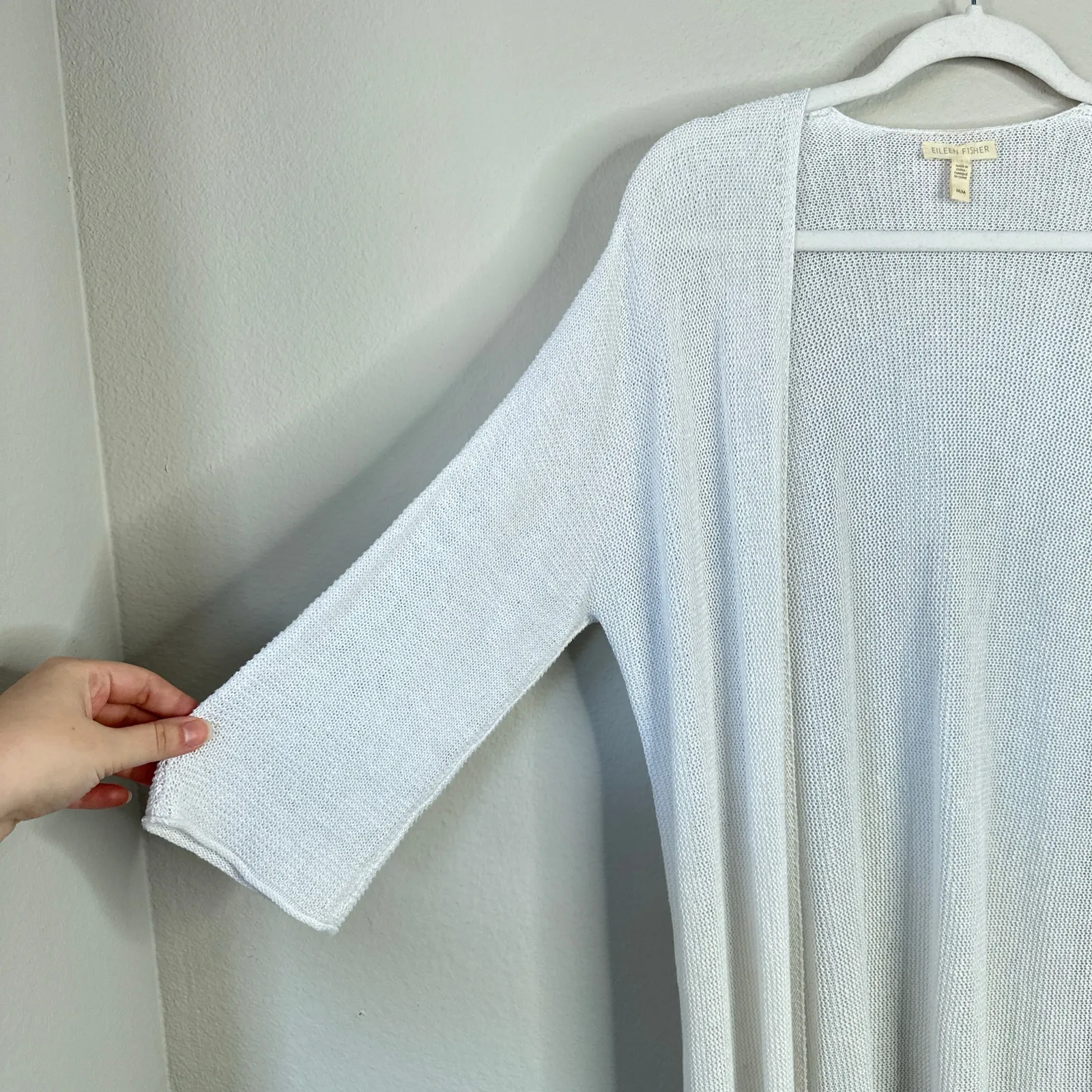 EILEEN FISHER Organic Linen White Cardigan Size Medium Natural Basic Staple - Image 5