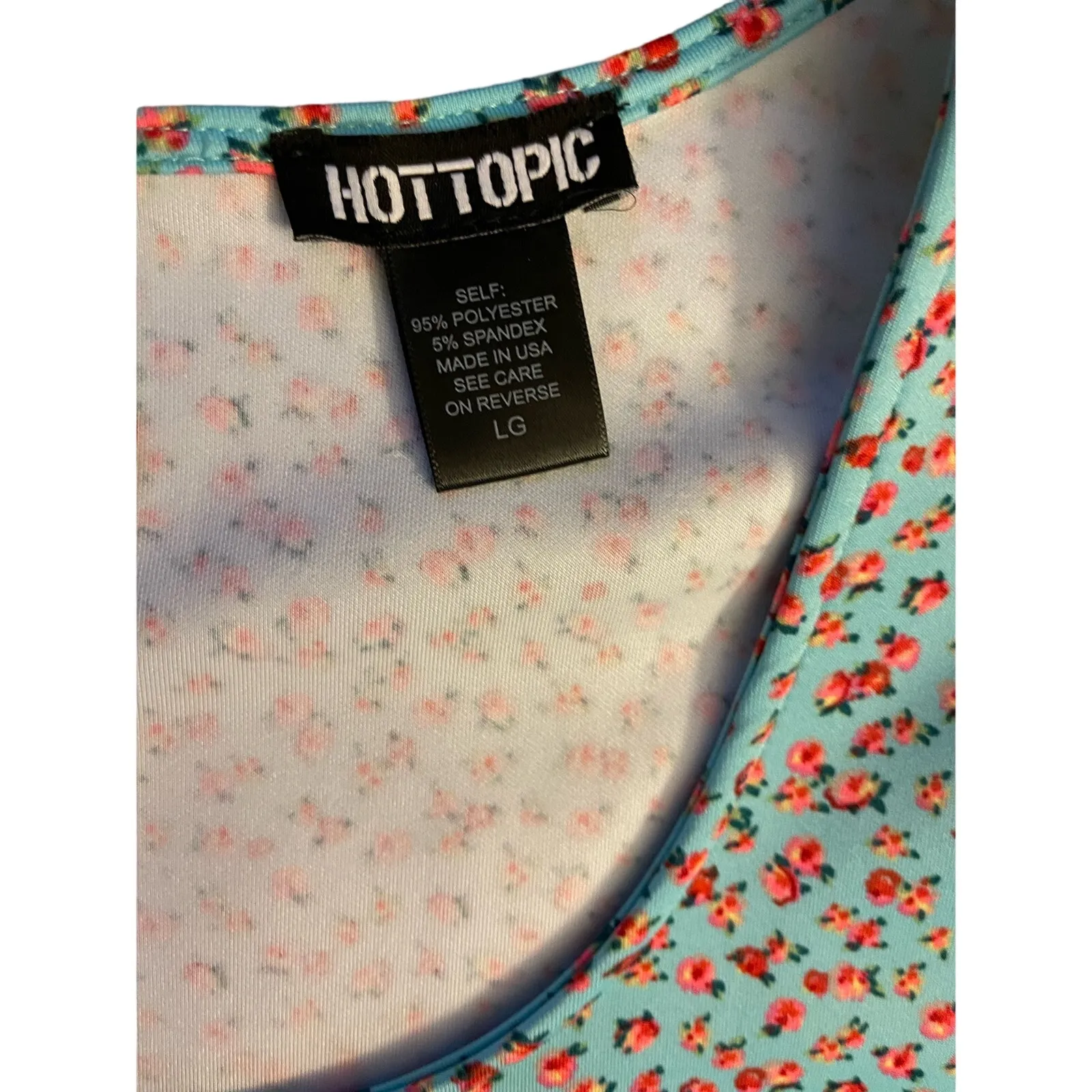 Hot Topic Teal &‎ Pink Floral Fit & Flare Skater Dress Size Large - Image 9