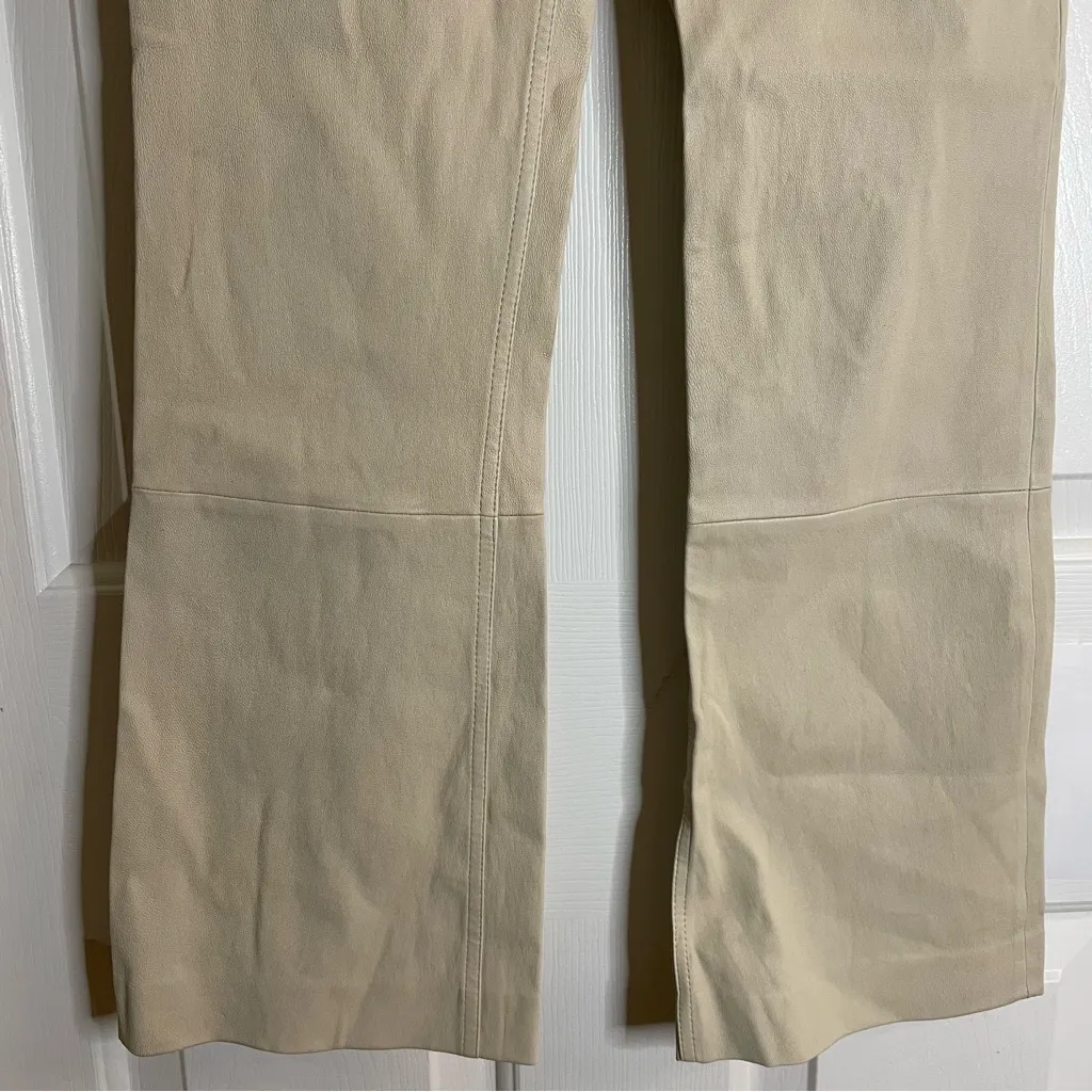 Theory Cream color Boot Cut Lamb Leather Pants Size 4 capsule light academia - Image 4