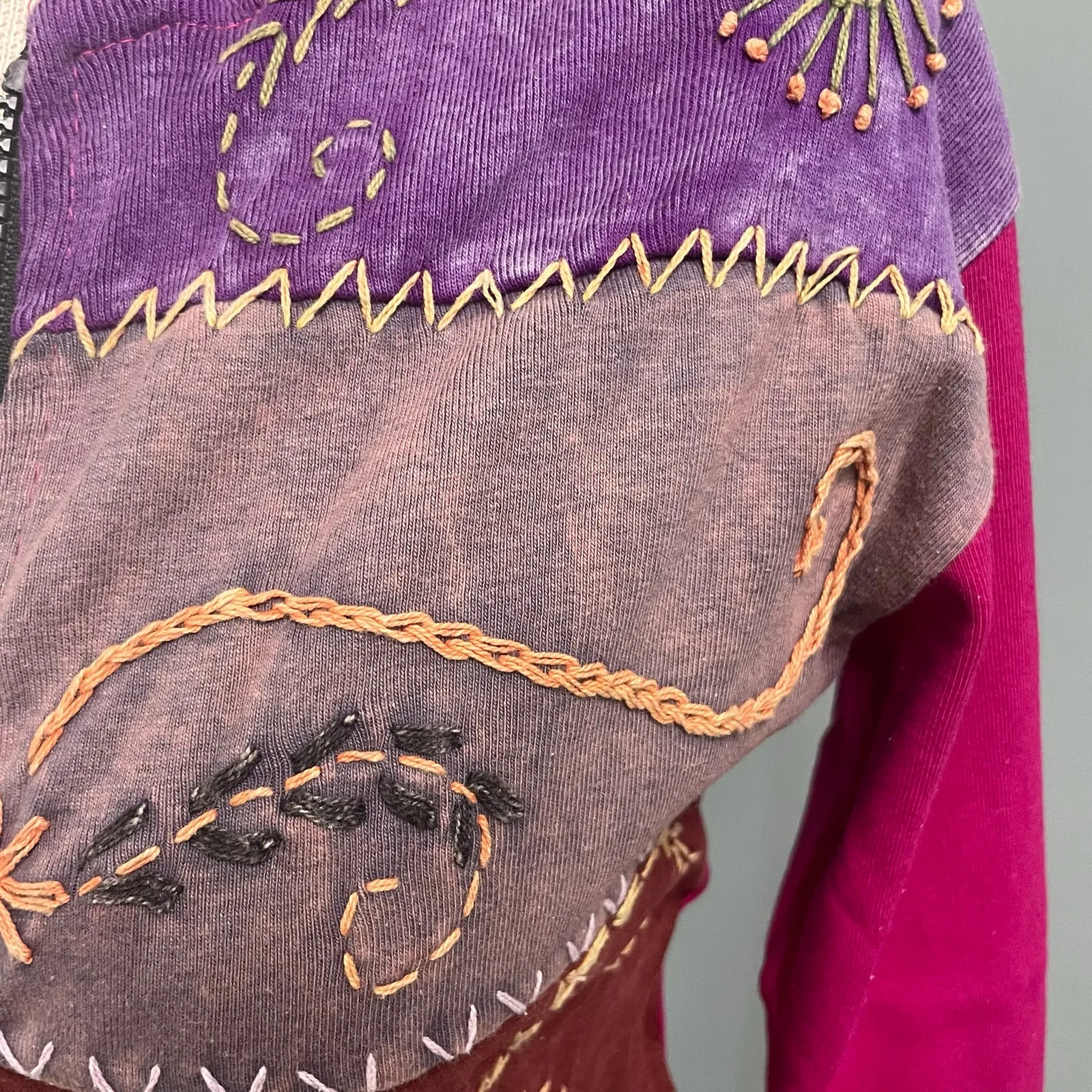 Rising Tide Patchwork VTG Y2K Full Zip Hooded Jacket Bohemian Artsy Eclectic Med Pink - Image 2