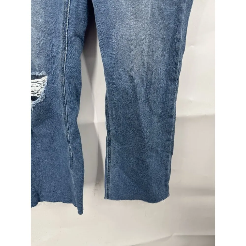 Avec Les Filles High Rise‎ Straight Jeans Size 30 Distressed Cropped Blue Denim - Image 12