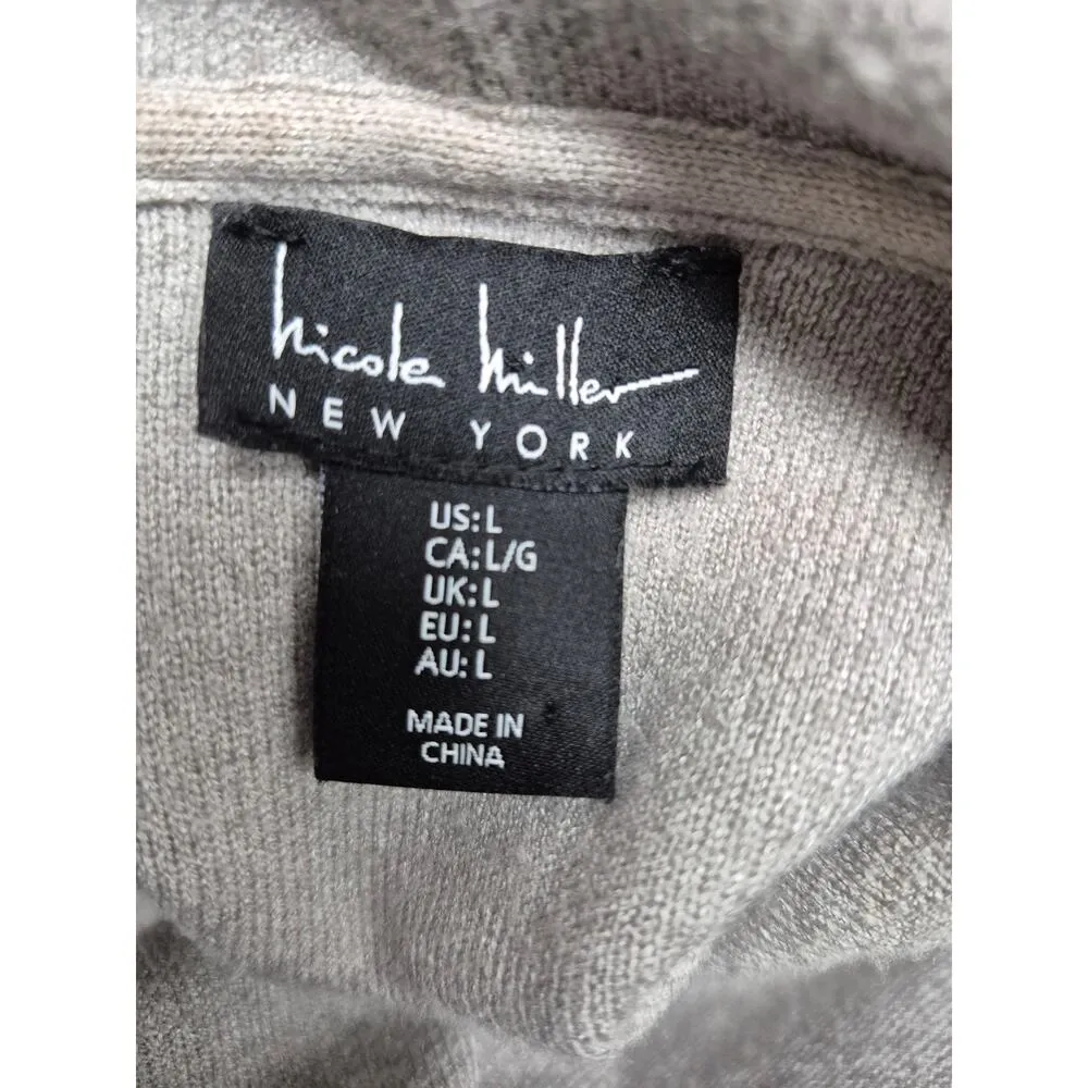 Nicole Miller New York Rayon Blend Gray Long Cardigan Belted Fringe Sz L - Image 7