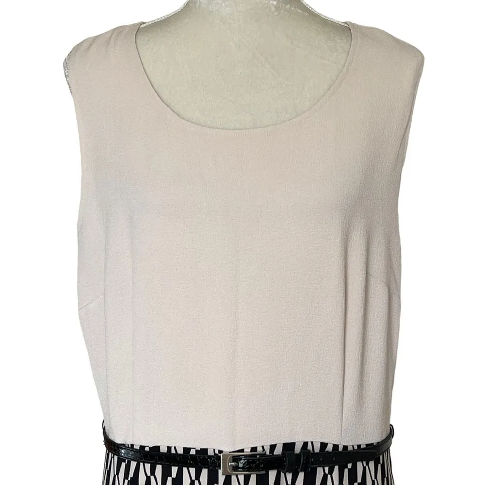 Danny & Nicole Geometric Print Belted Dress Plus Size 16 Cream Black Stretchy - Image 2