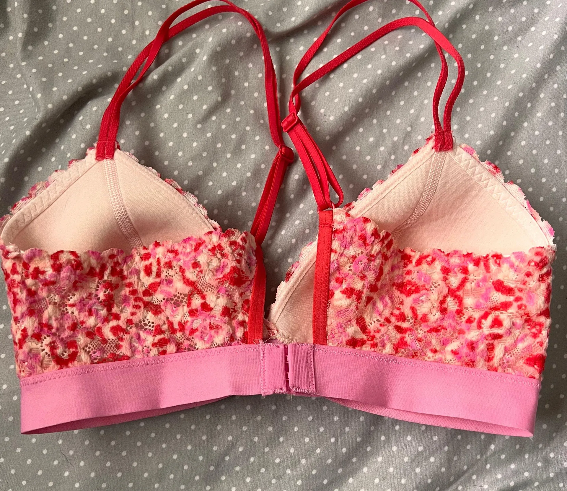Aerie Pink & Red Lace Triangle Bralette - Image 5