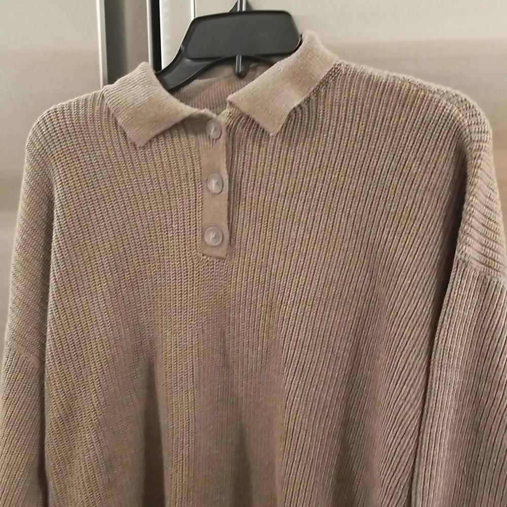 💕LUNYA💕 Cozy Cotton Silk Polo Pullover Sweater ~ Botanical Brown Heather M NWT Size M - Image 10