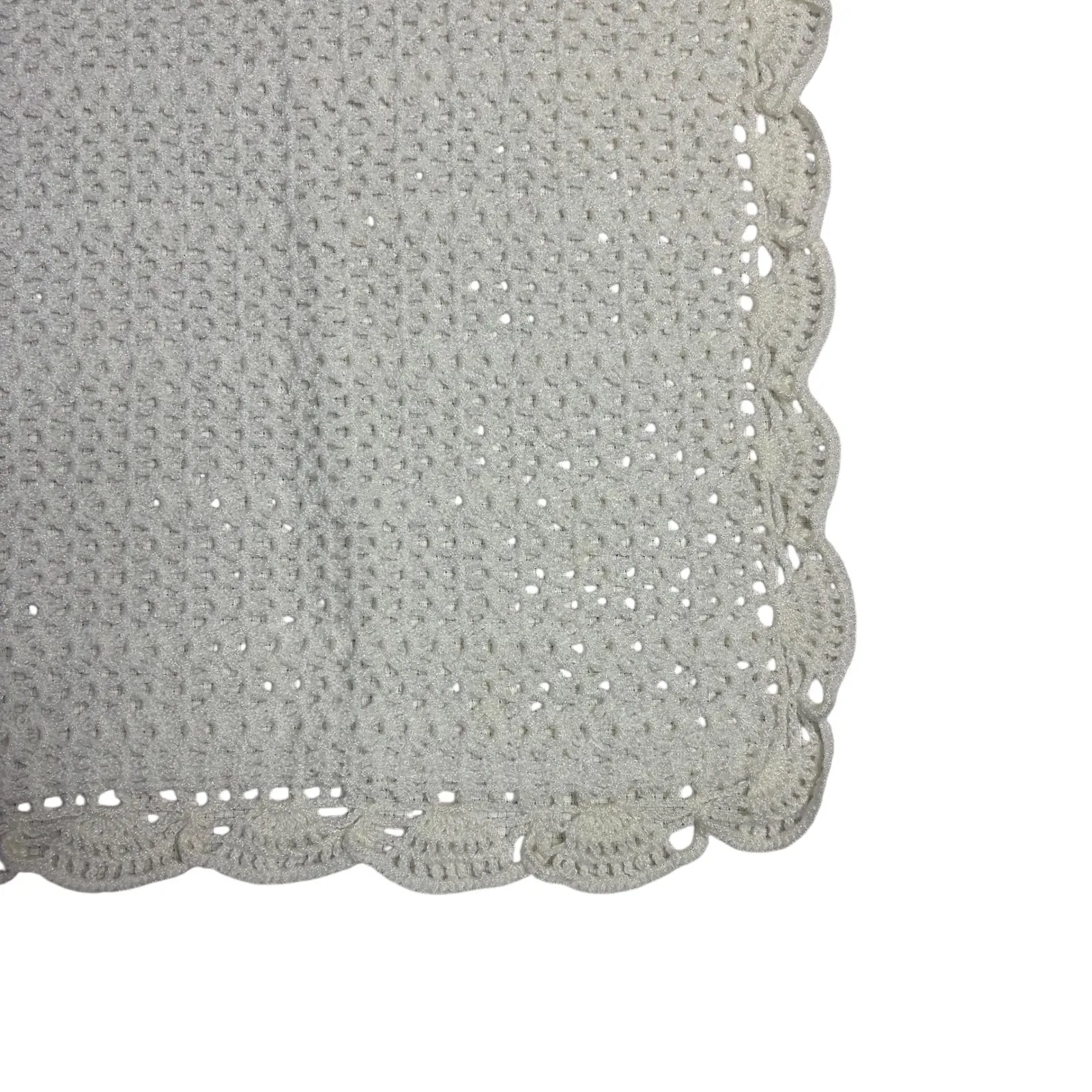 Handmade Cream Crochet Knit Open Front Shawl Wrap Scarf Cardigan 40x23" White - Image 4