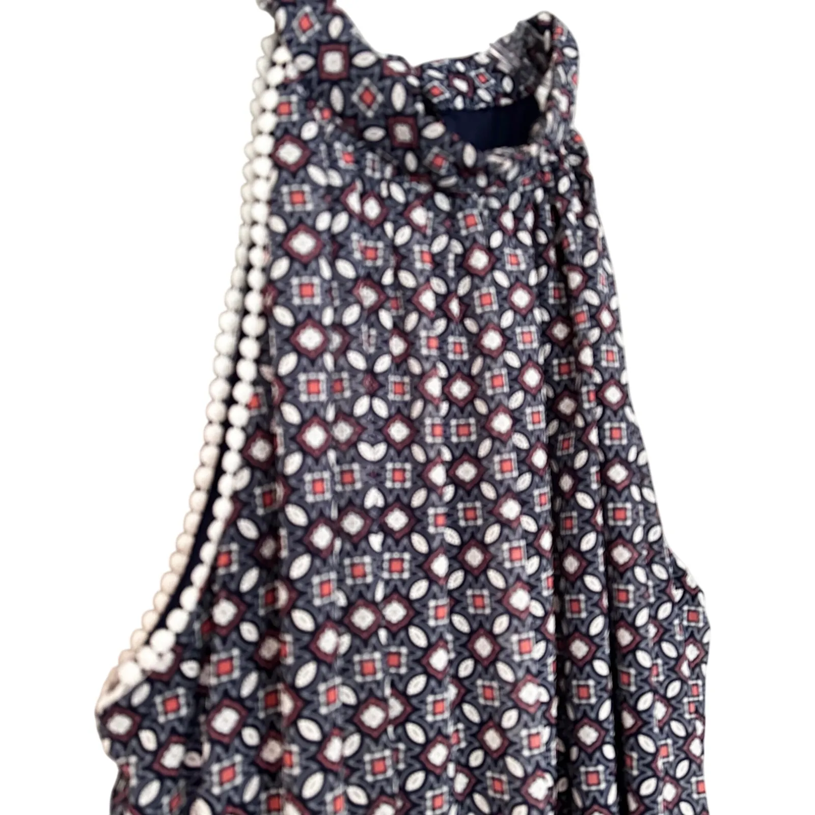 Leslie Fay Halter Geometric Babydoll Dress Women's 14 Navy‎ Dainty Hippie Boho - Image 5