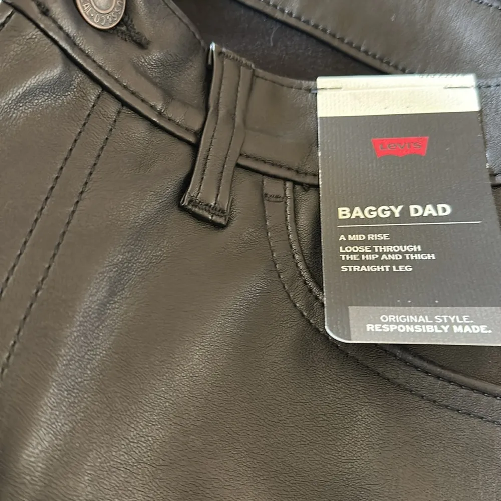 NWT Levi's Baggy Dad Pants Women Black Vegan Leather Mid Rise Loose Barrel Leg - Image 10