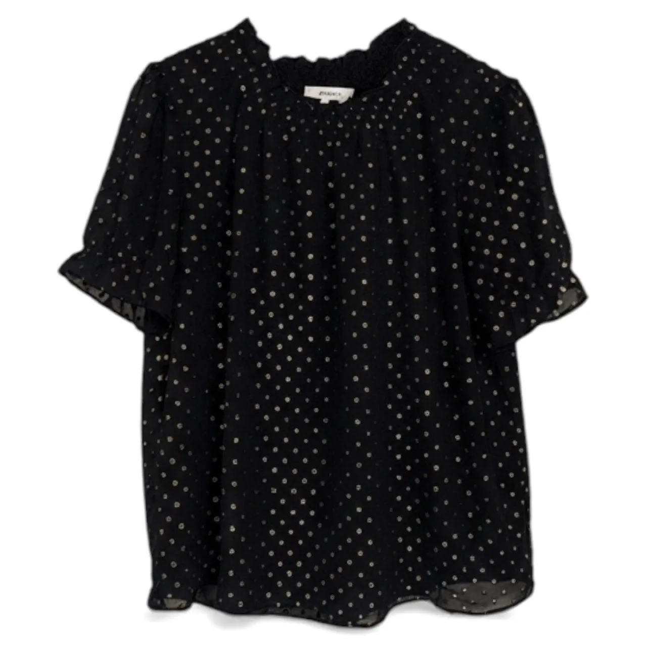 J. Crew Black Gold Dot Sheer Puff Sleeve Smocked Neck Blouse Top Size M - Image 3