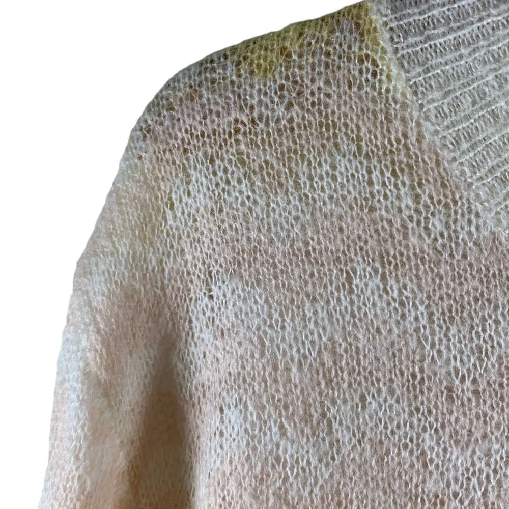 New FRNCH Linette Pastel Yellow and Pink Chevron Crew Neck Sweater Size Large - Image 3