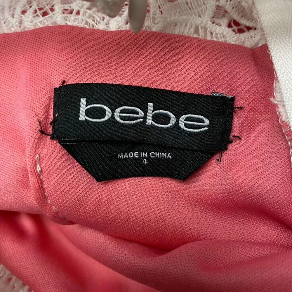 Bebe Peach White Asymmetrical Lace Hem Sleeveless Dress Cocktail Party size 4 - Image 8