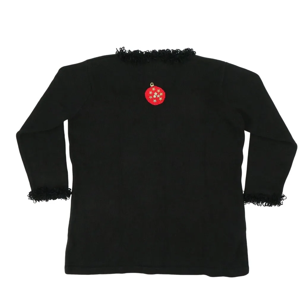 NWT Storybook Knits HSN Christmas Ornament Fringe Trim Black Cardigan Sweater 1X - Image 6