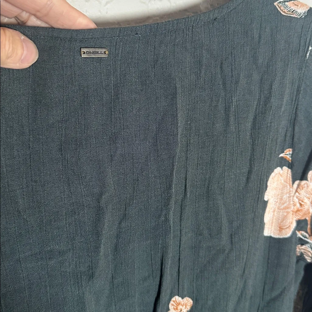 O'Neill Grey Floral Long Sleeve Dress Mini Gauzy Babydoll Beachy Vacation Casual - Image 9