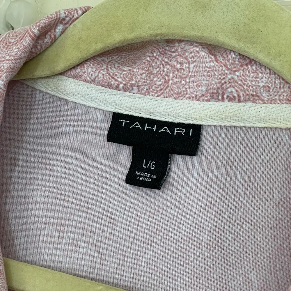 Tahari 2 Piece Pajama Set Pink Paisley Printed Button Up Elastic Waist Size L - Image 5