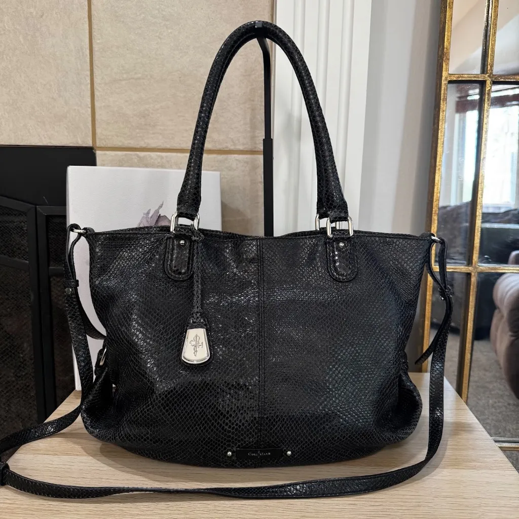 Cole Haan Black Python Leather Snakeskin Medium Crossbody Shoulder Bag Purse - Image 3