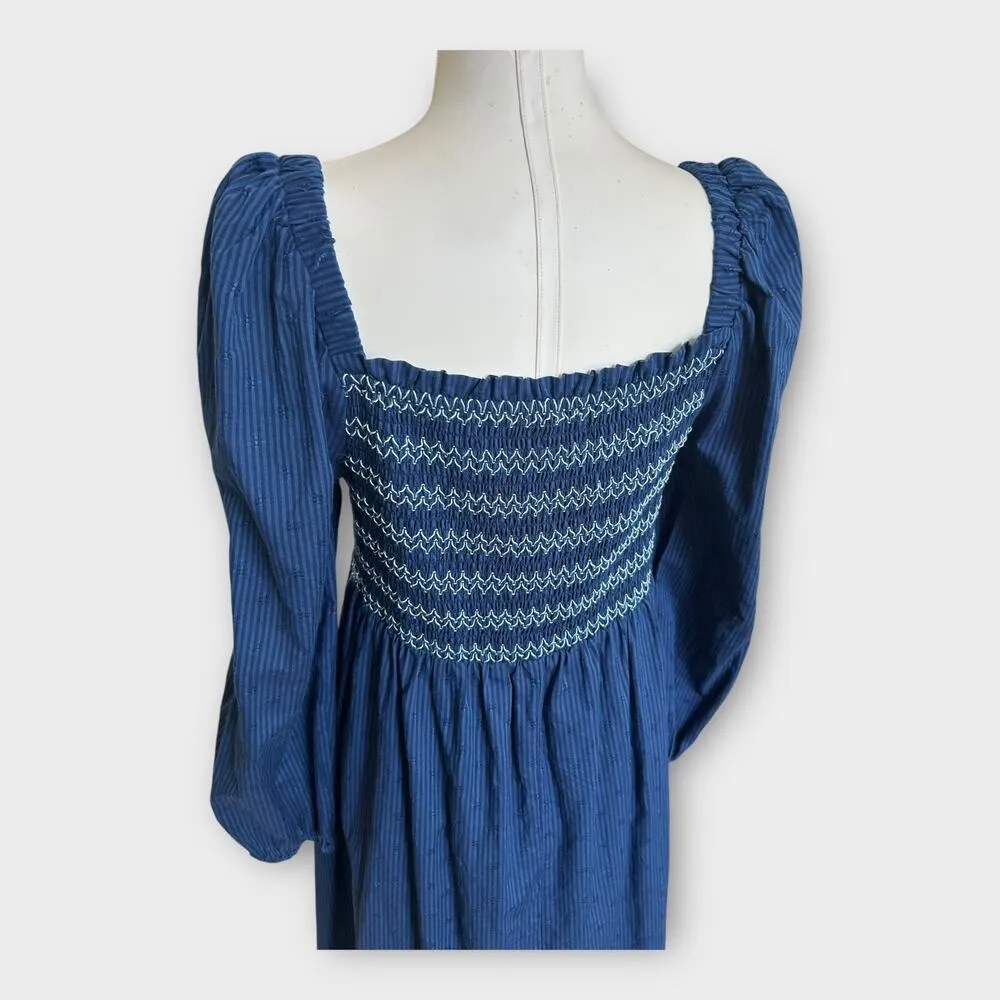 Draper James RSVP Women's Blue Square Neck Smocked Dress Boho Cottagecore XL - Image 5