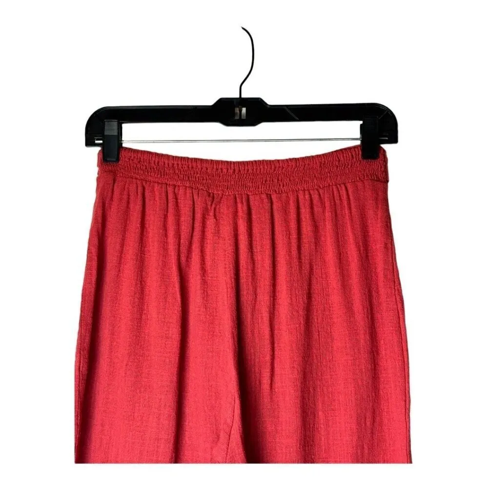 LPA Pants Women Medium Red Gauzy Cotton Elastic Tie Waist High Rise Tapered - Image 4