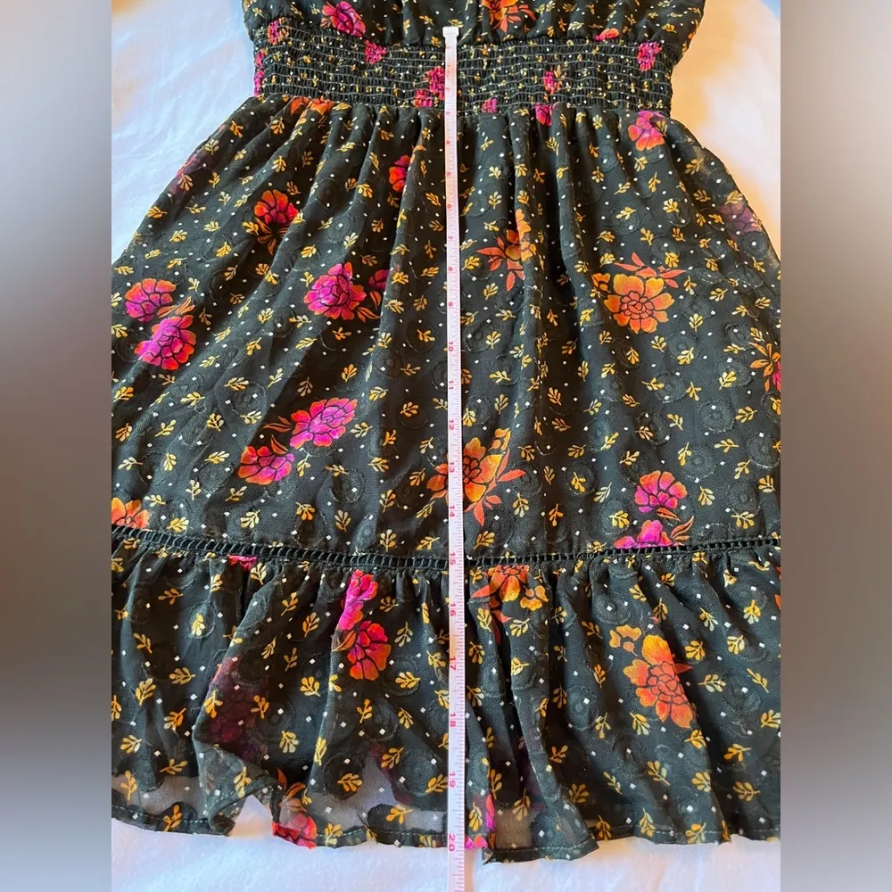 Dark Hunter Green Floral Print Boho Long Sleeve Mini Dress Size XS NWT - Image 7