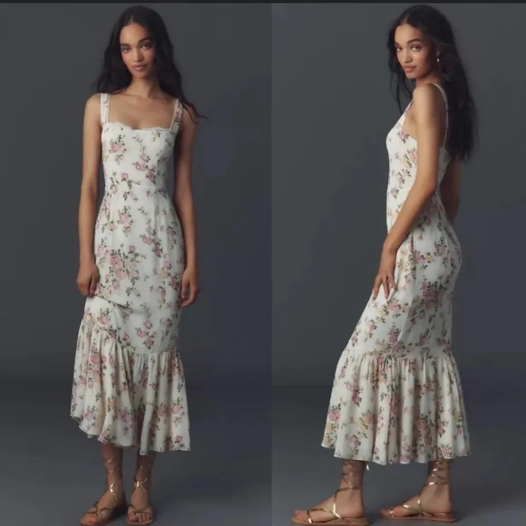 NWT Reformation Irisa Floral Trumpet Dress In Posy Print Sz 12 Pink - Image 2