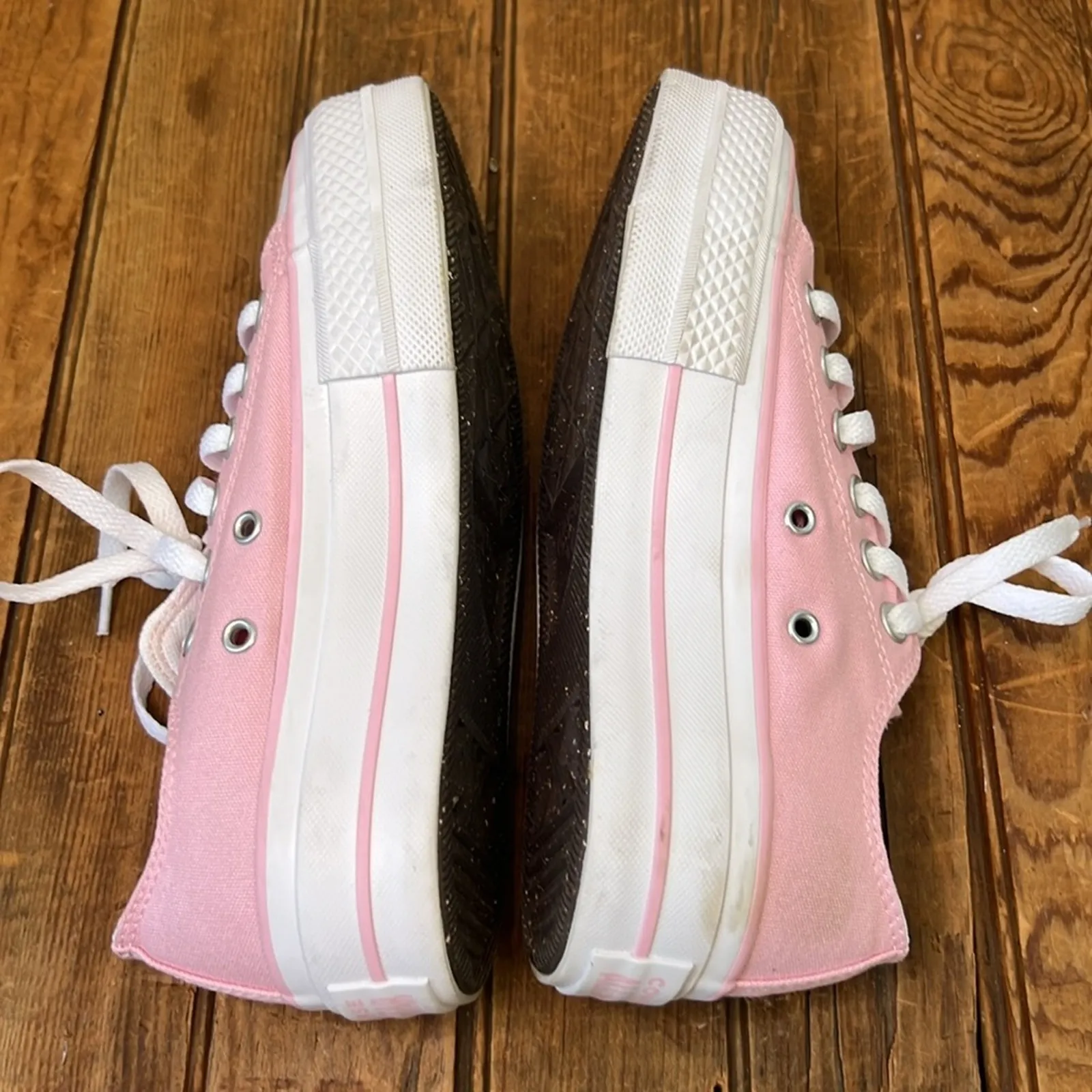 Women’s  or Kids Converse Pink Canvas lug sole custom Sneakers - Image 4
