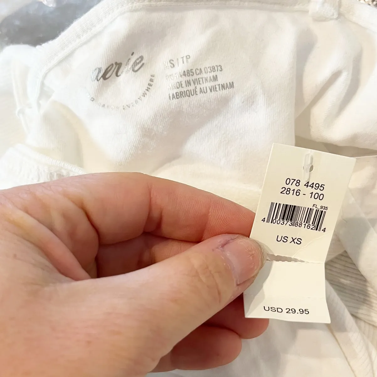 Aerie Square Neck Ribbed Side Ruched Tie Cropped Tank Top Cami White XS - Image 2