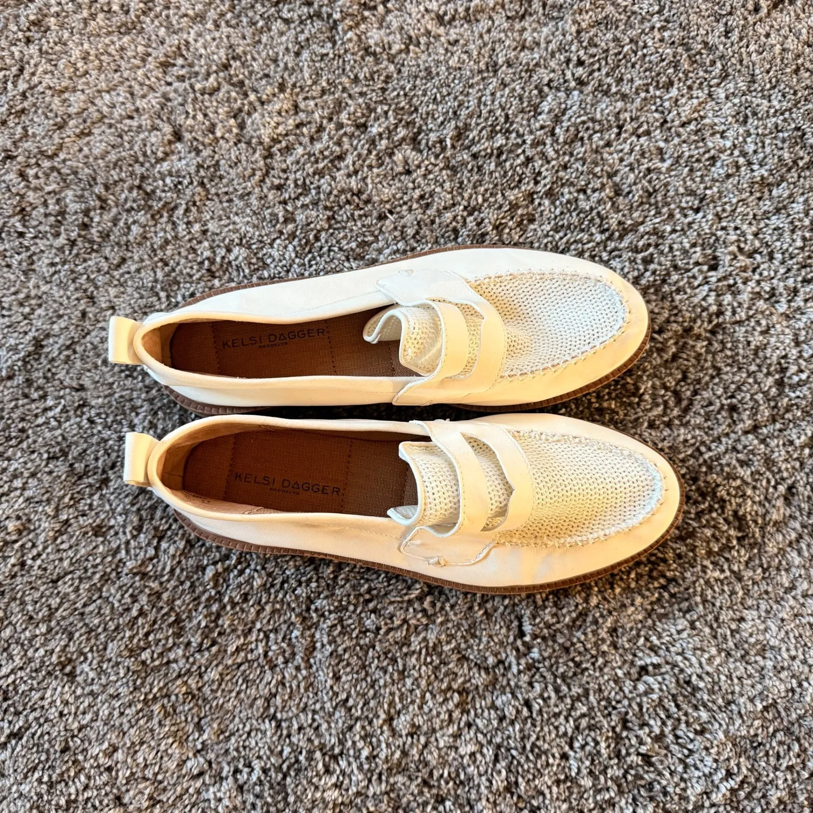 Kelsi‎ Dagger Brooklyn White Leather Knit Lens Penny Loafer Flats Women Size 8.5 - Image 9