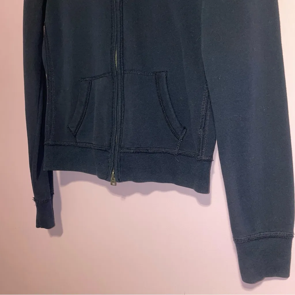 Hollister Y2K Navy Blue Zip-Up Hoodie Sweater Women Size M Embroidered Logo - Image 3