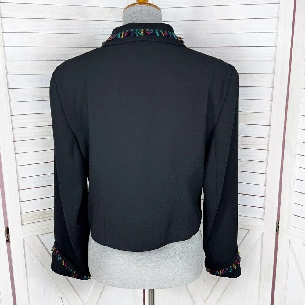 Vintage City Girl Petites‎ 80s Rainbow Fringe Crop Blazer Jacket Black 12 Medium Size undefined - Image 4