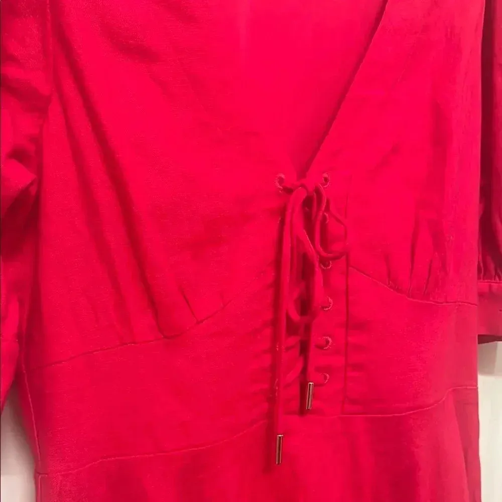 House of Harlow Pink Puff Sleeve Fit Flare Linen Blend Dress Size 4 - Image 7