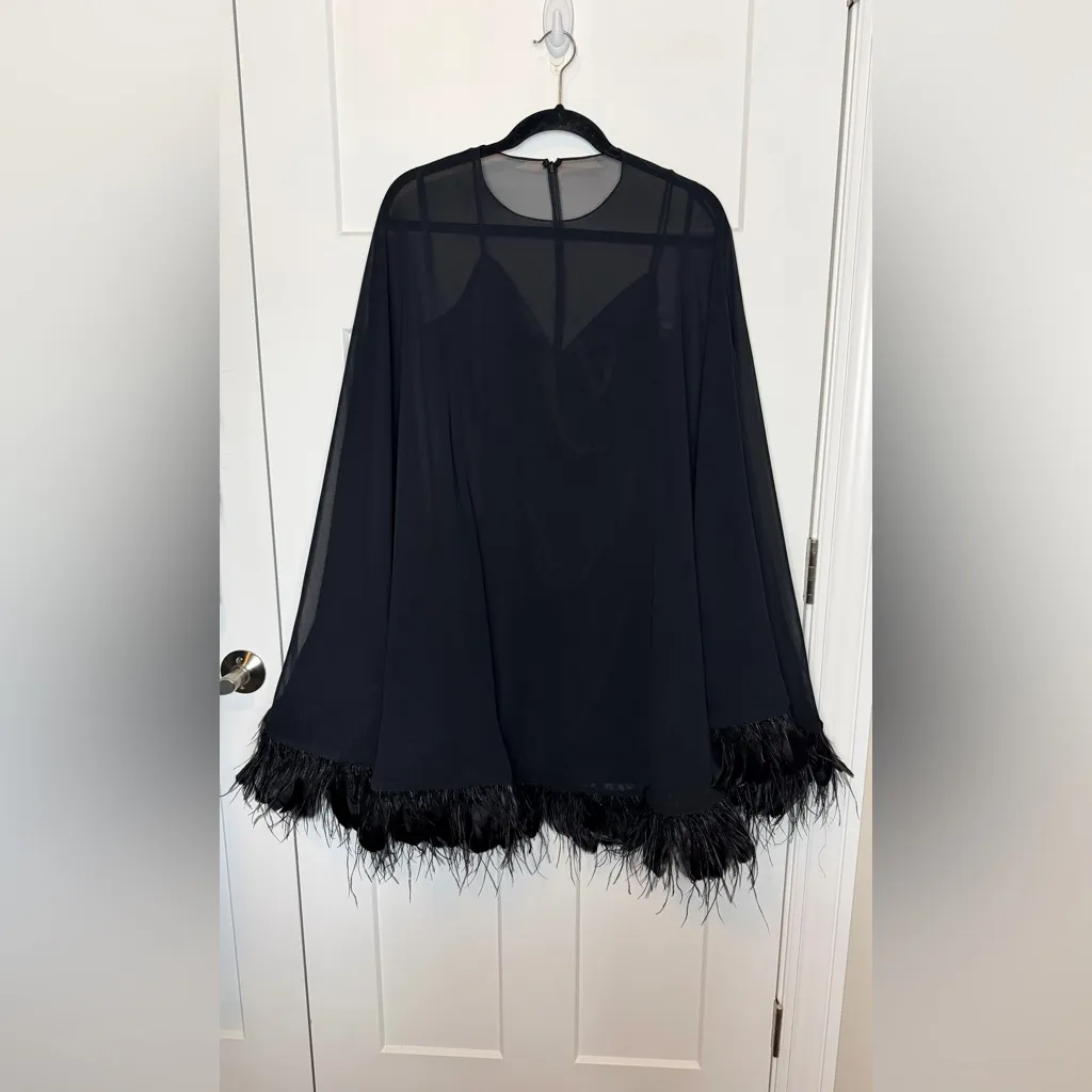 NWT Mac Duggal 11622 - Black Trapeze Feather Mini Dress - Image 2