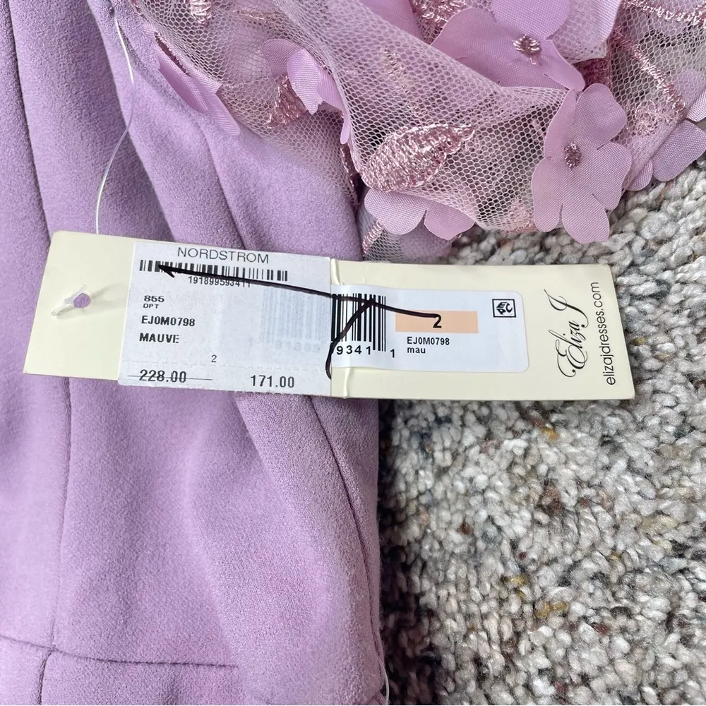 Eliza J Off The Shoulder 3D Floral Sleeve Formal Dress Mauve Lilac Purple 2 NWT - Image 7