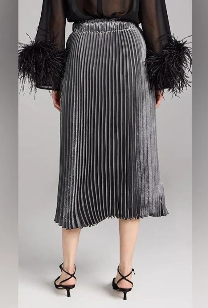 En Saison Mona Pleated Midi Skirt in Metallic Grey Size Small NWT Gray - Image 6