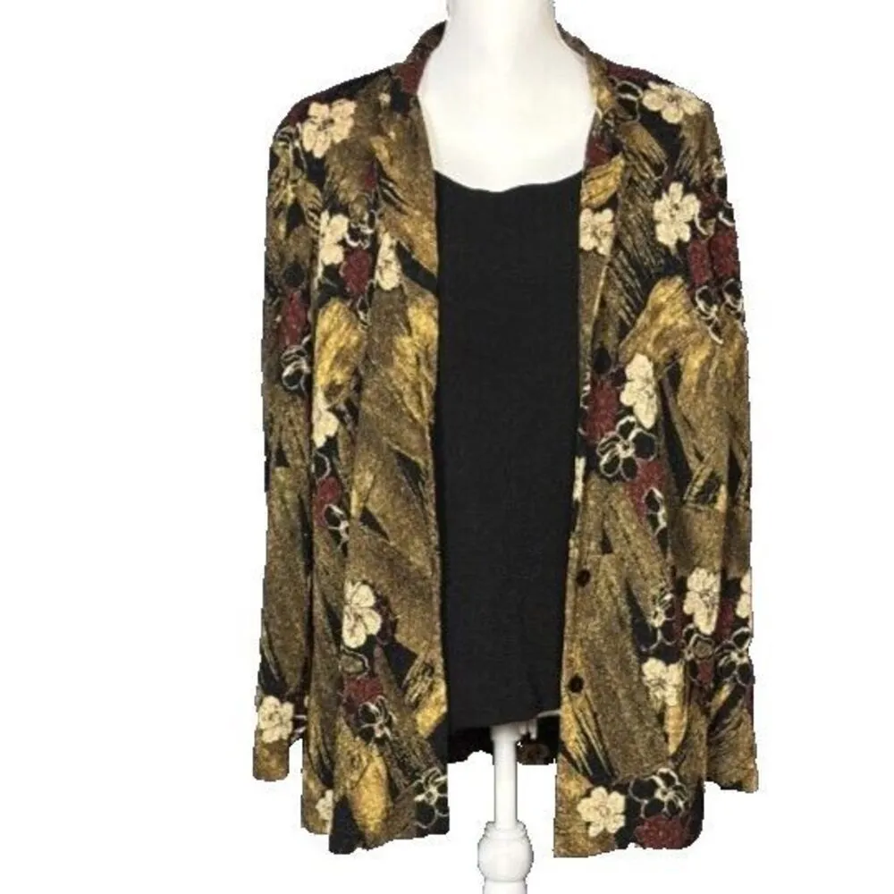 Vintage Floral One Piece Tank Jacket Size 20W Green Black Buttons Floral Work - Image 2