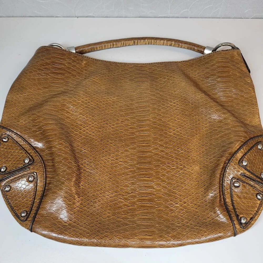 The Limited Purse Hobo Shoulder Bag Brown Snakeskin Big Stud Silver Faux Leather - Image 9